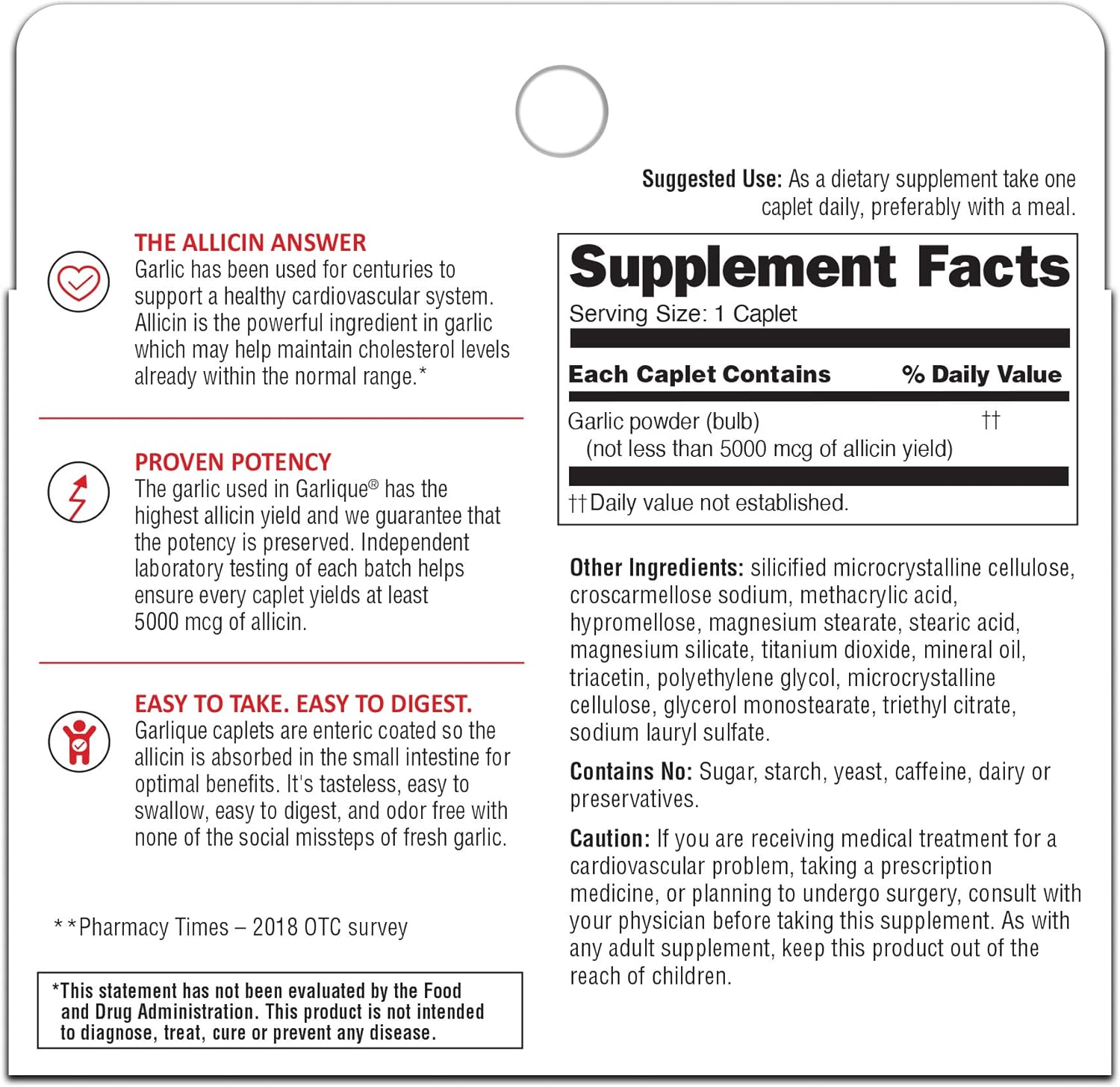Green Garlique Cardiovascular Dietary Supplement - 30 Count Bottle