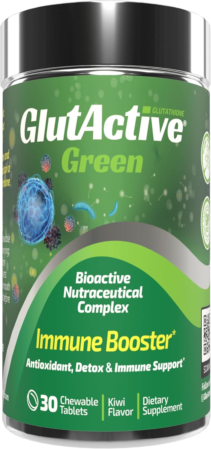 Green GlutActive Chewable Tablets - 950mg Immune Support with Glutathione for Antioxidant Protection, Detox, Energy Boost, and Cellular Health - 30 Count