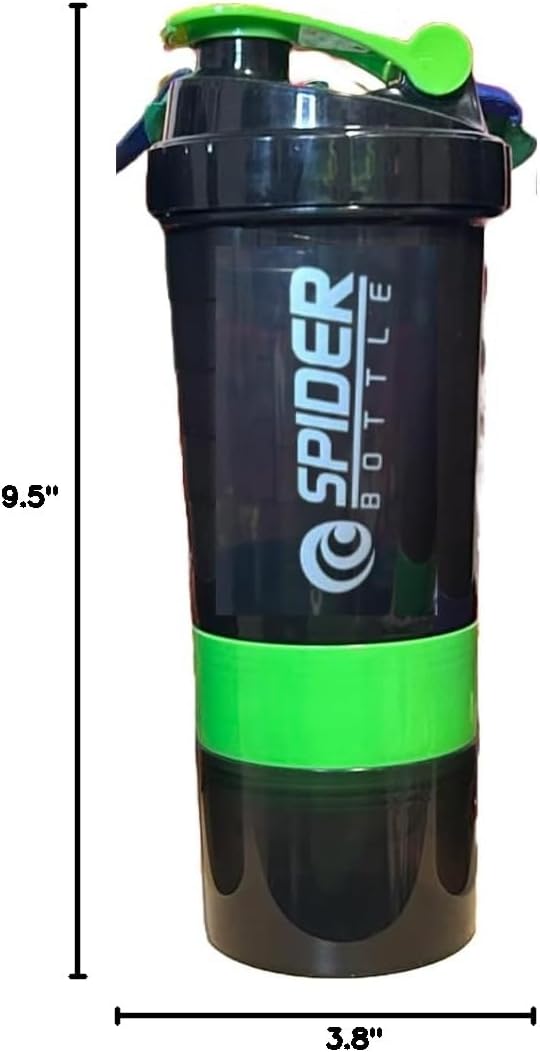 Green Protein Shaker Bottle with Whisk, Leakproof Cap, and Storage Compartments - Ideal for Pills and Protein Powder