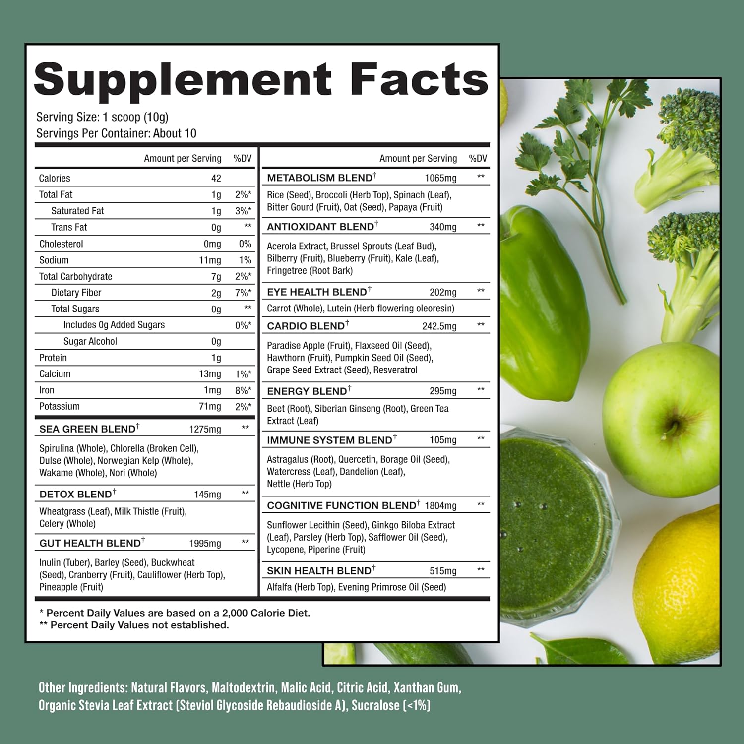 Green Superfood Powder with 50+ Superfoods for Family - White Peach Flavor - 10 Servings