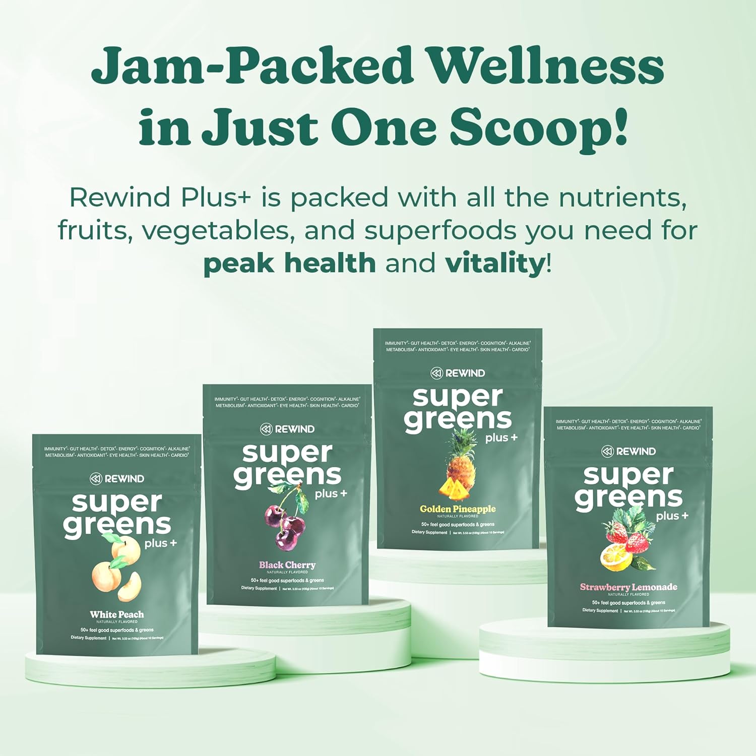 Green Superfood Powder with 50+ Superfoods for Family - White Peach Flavor - 10 Servings