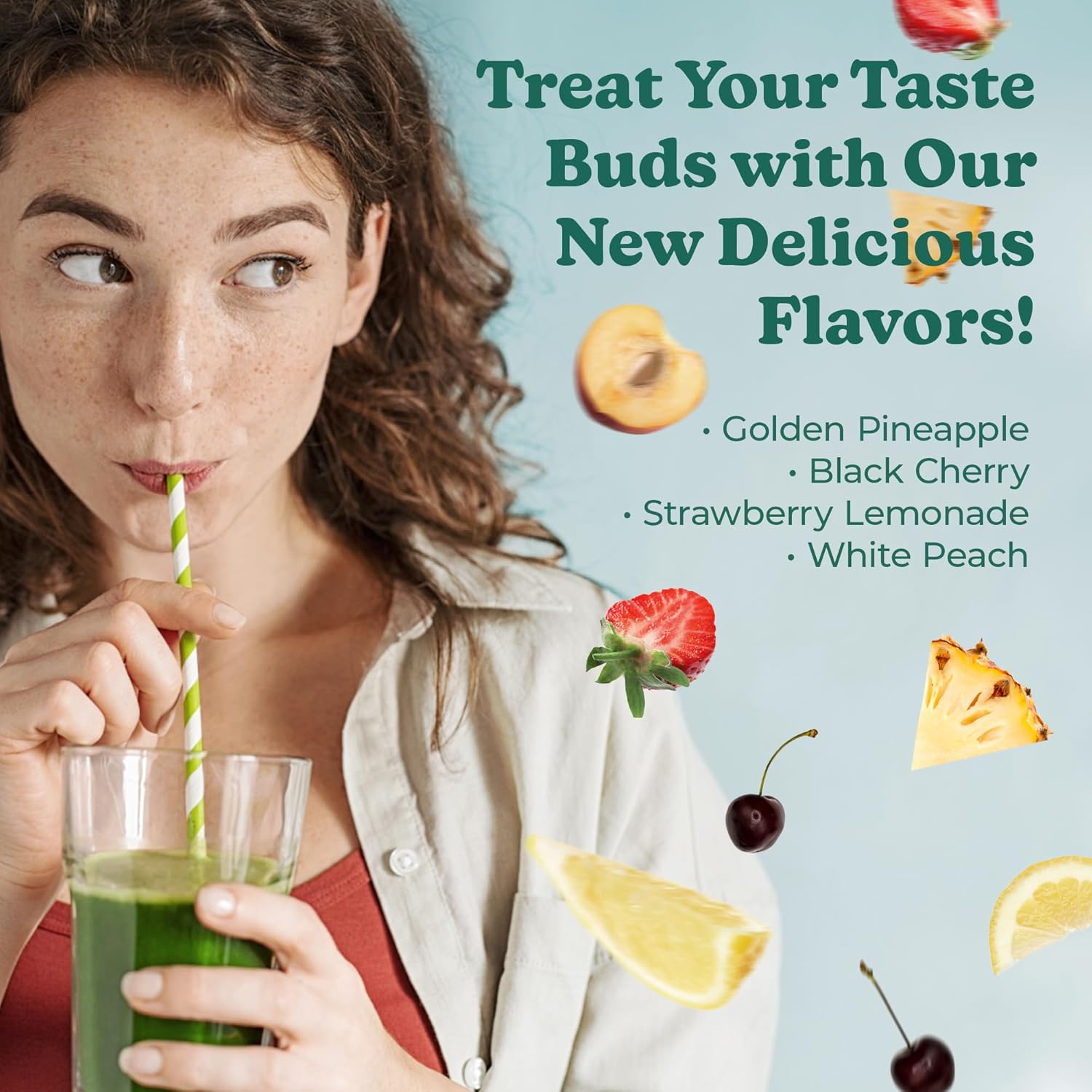 Green Superfood Powder with 50+ Superfoods for Family - White Peach Flavor - 10 Servings