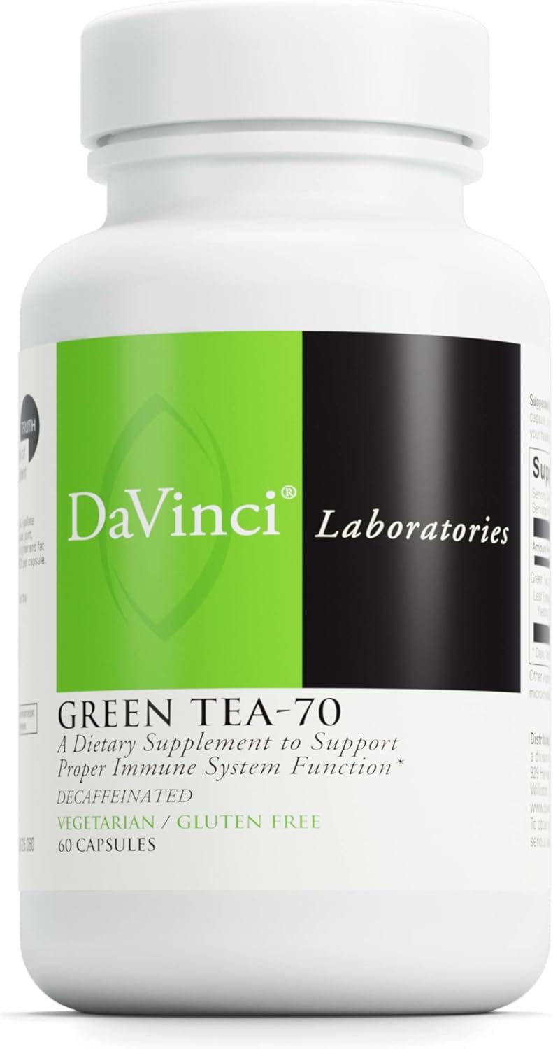 Green Tea-70 Nutritional Supplement for Immune System, Cardio & Cholesterol - Decaf, Gluten-Free - 60 Veg Capsules