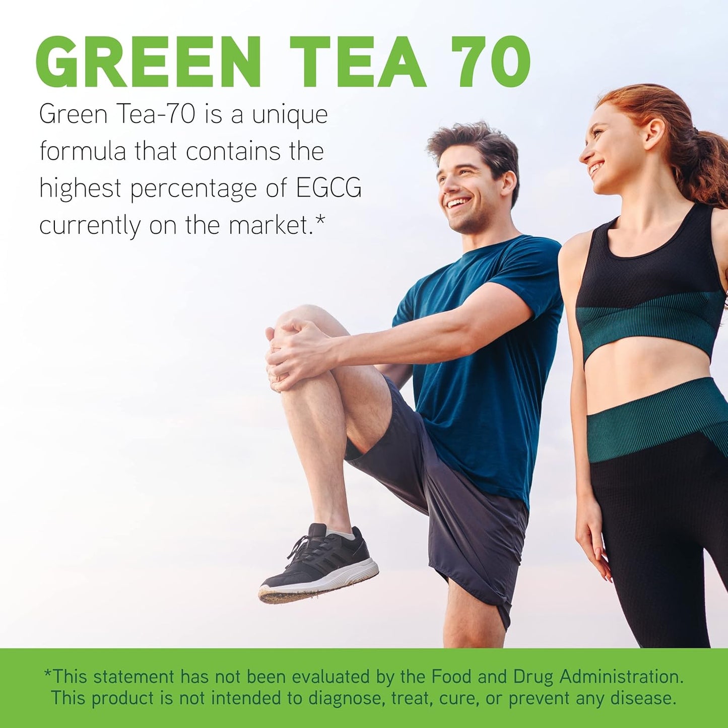 Green Tea-70 Nutritional Supplement for Immune System, Cardio & Cholesterol - Decaf, Gluten-Free - 60 Veg Capsules