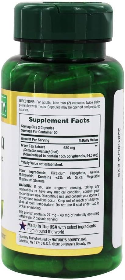 Green Tea Extract Capsules - 315mg, 100 Count (Pack of 2) by Nature's Bounty