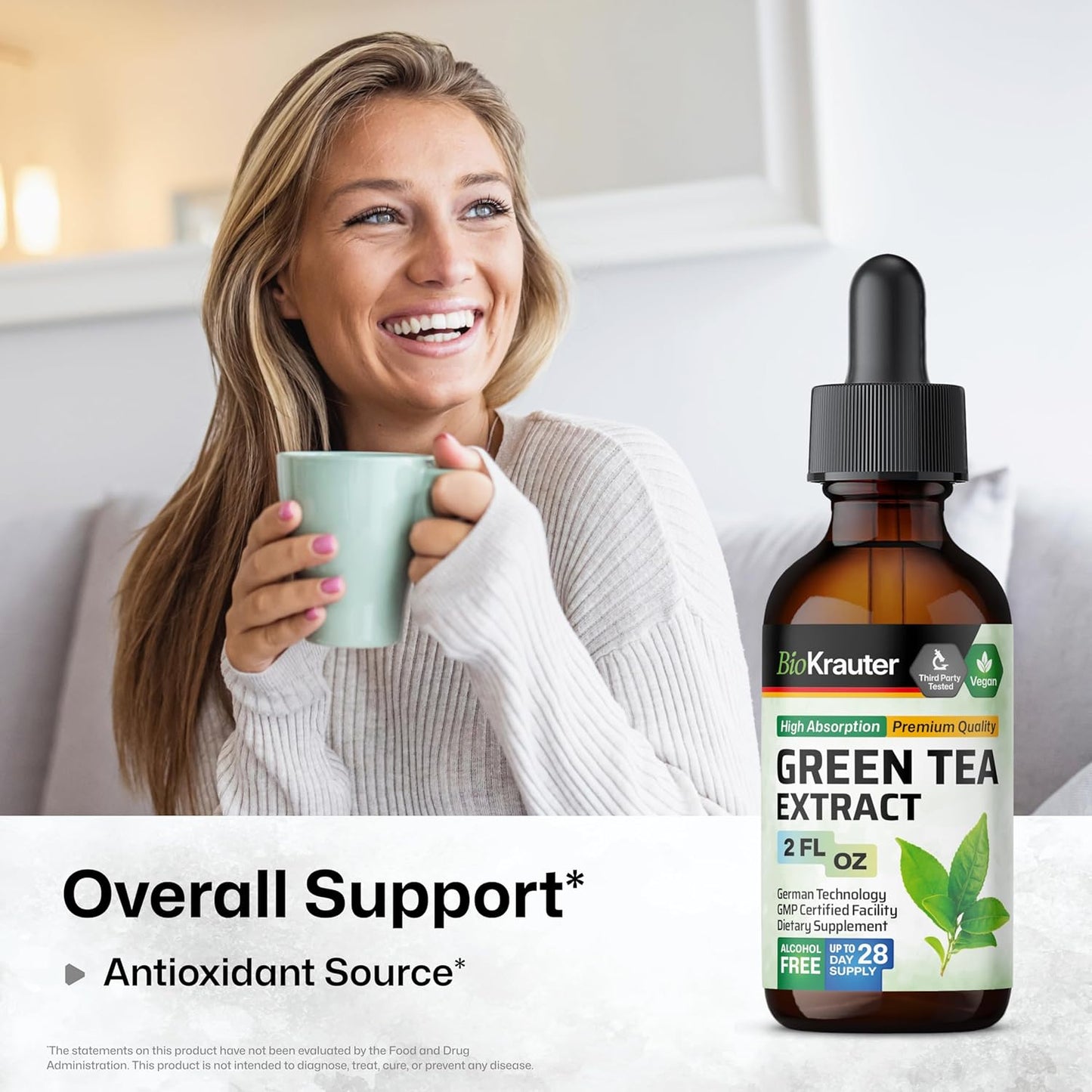 Green Tea Extract Drops - Antioxidant Supplement - Alcohol & Sugar Free - 2 Fl.Oz.