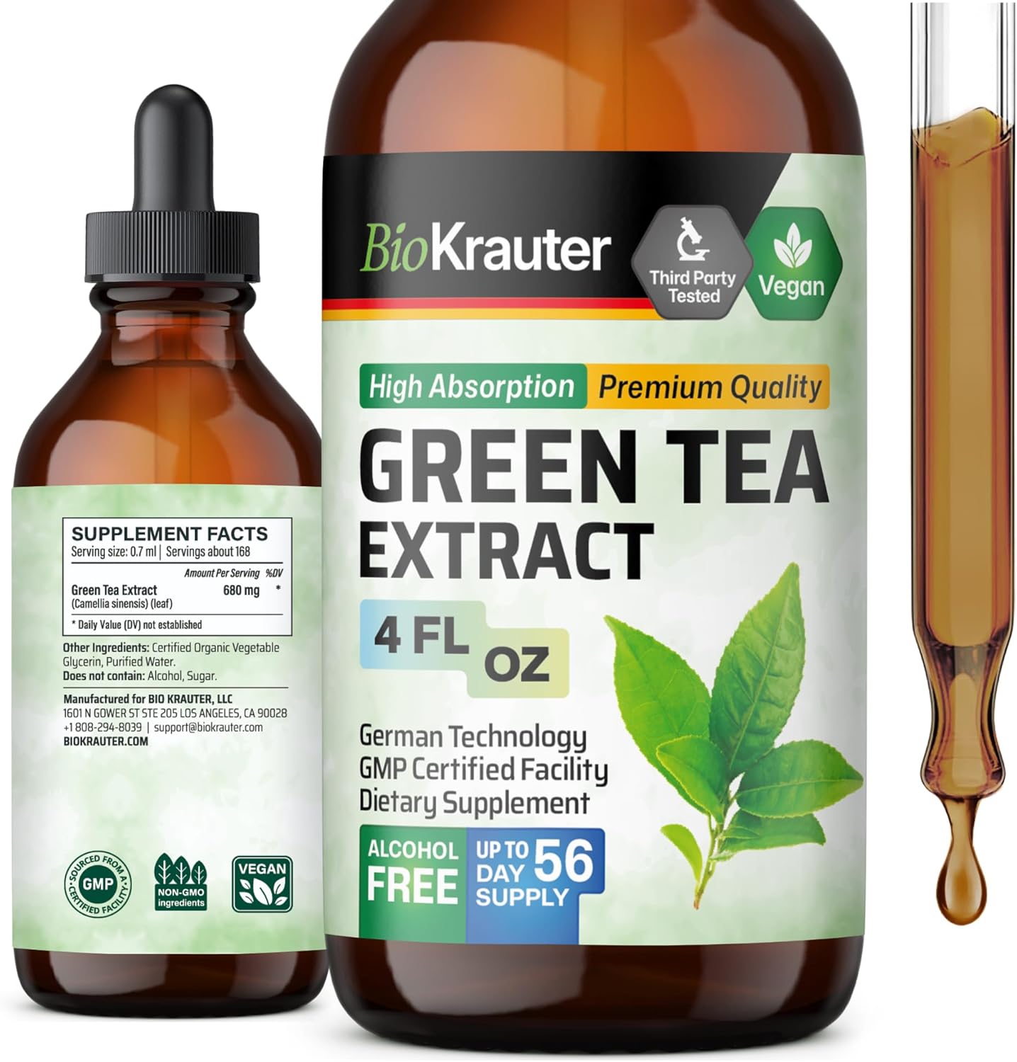 Green Tea Extract Liquid Drops - Antioxidant Source - Alcohol and Sugar Free - 4 Fl.Oz.