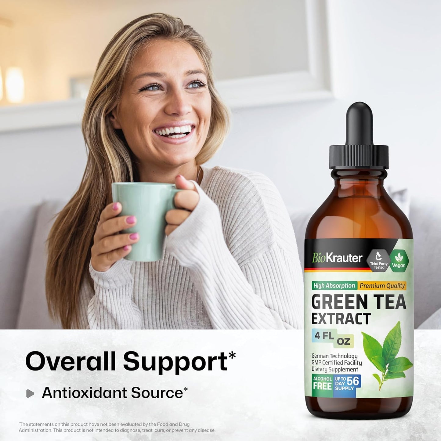 Green Tea Extract Liquid Drops - Antioxidant Source - Alcohol and Sugar Free - 4 Fl.Oz.