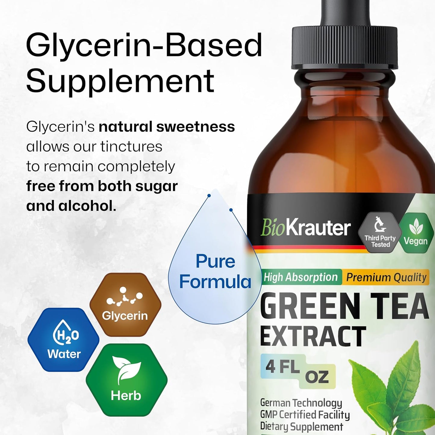 Green Tea Extract Liquid Drops - Antioxidant Source - Alcohol and Sugar Free - 4 Fl.Oz.