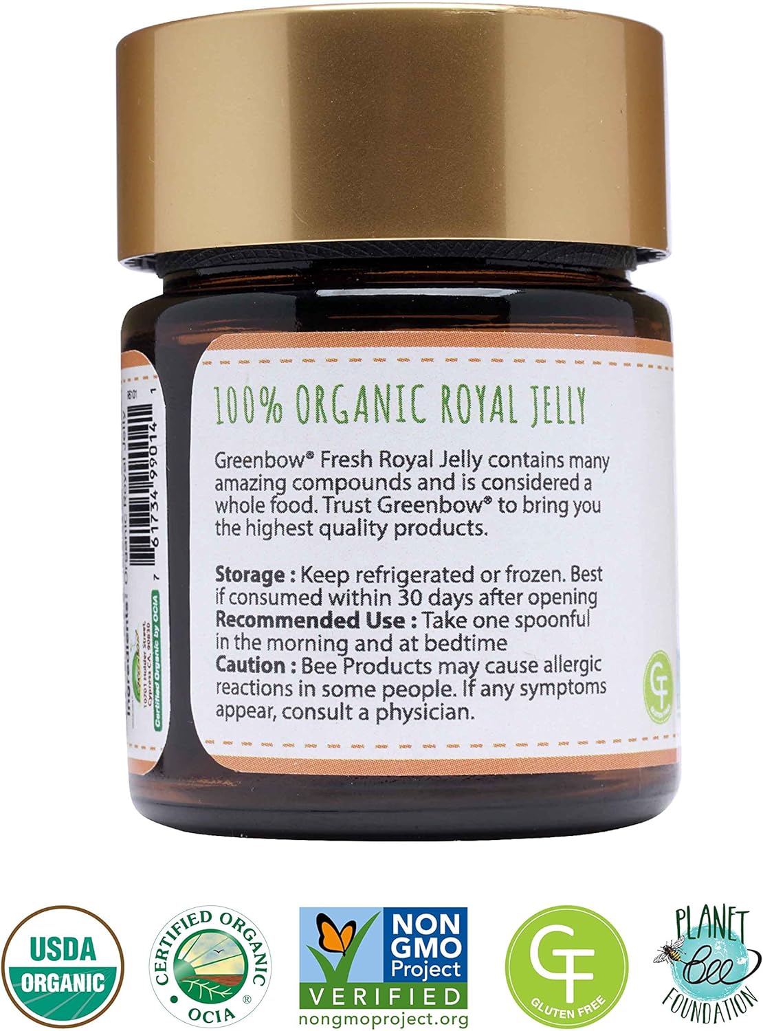 Greenbow Organic Fresh Royal Jelly - 100% USDA Certified, Non-GMO, Halal, Pure, Gluten Free - Highly Nutritious (70g)