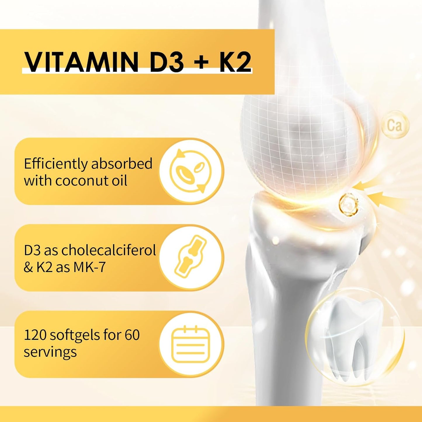 GreenPeople GPGP Vitamin D3 K2 Supplement - 5000 IU D3, 200 mcg K2 MK-7, Coconut Oil - Plant-Based Formula for Bone, Teeth, Muscle, Immune Health - 120 Softgels