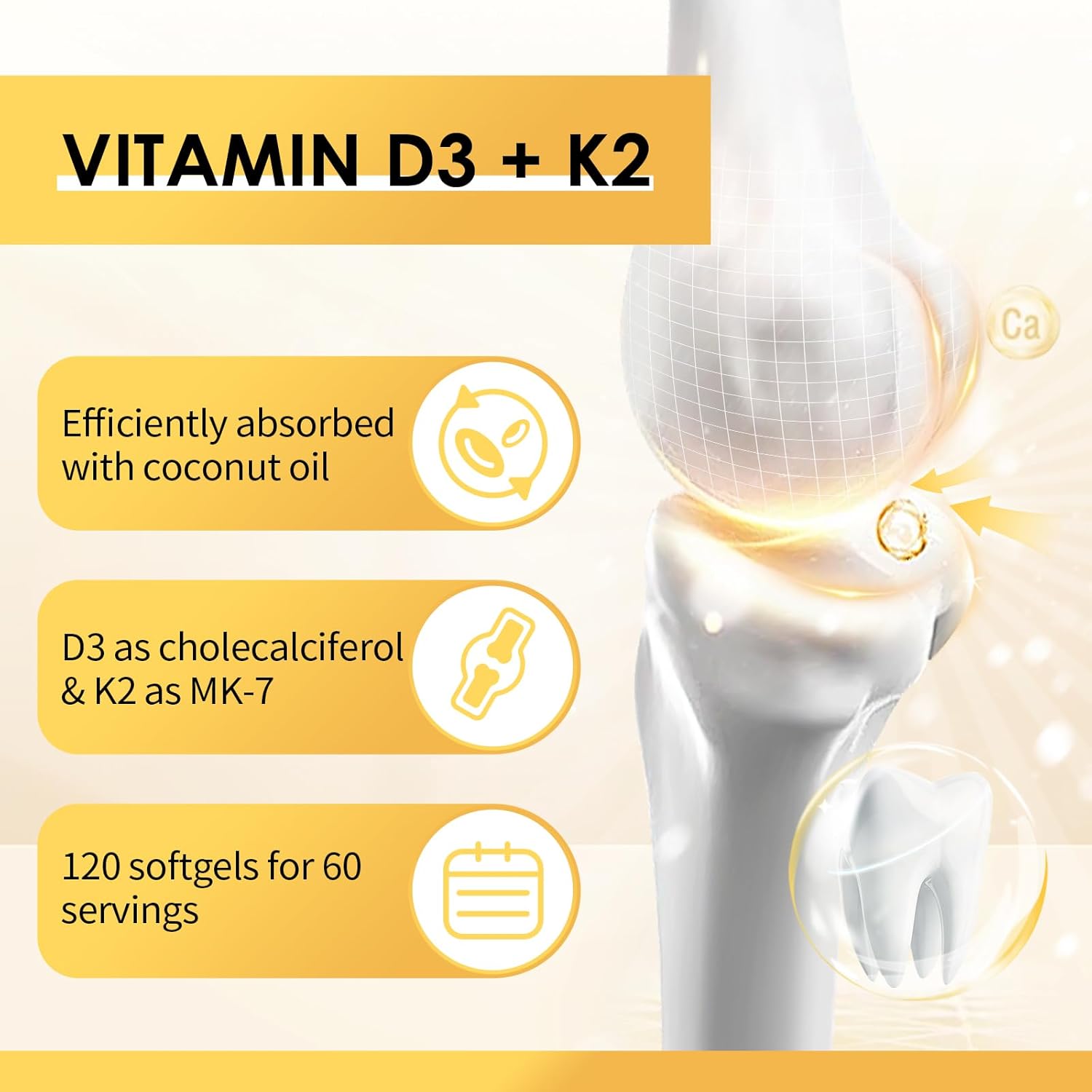 GreenPeople GPGP Vitamin D3 K2 Supplement - 5000 IU D3, 200 mcg K2 MK-7, Coconut Oil - Plant-Based Formula for Bone, Teeth, Muscle, Immune Health - 120 Softgels