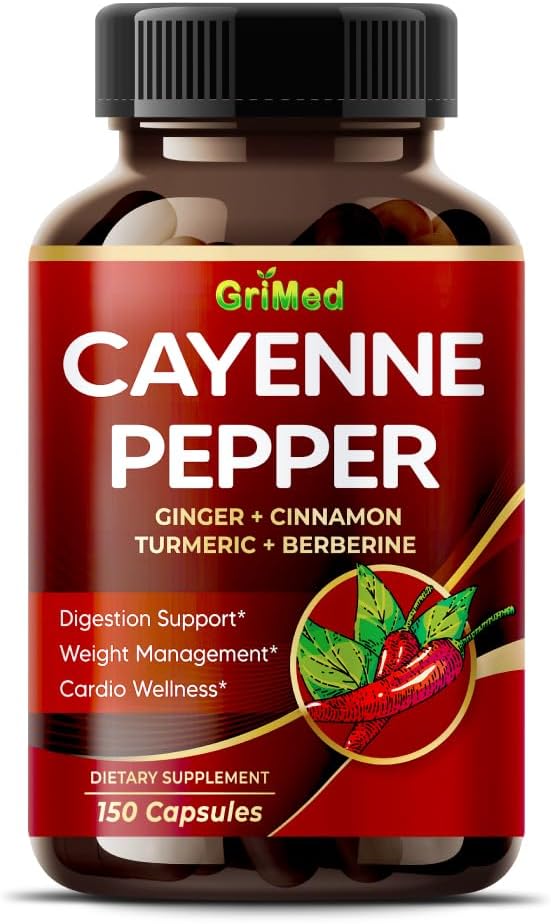 GriMed Ultra Cayenne Pepper 15-Day Power Blend for Digestion & Immune Support - 20,200mg with Ginger, Cinnamon, Turmeric, Berberine, Citrus Bergamot - USA Made & Tested (150 Count)