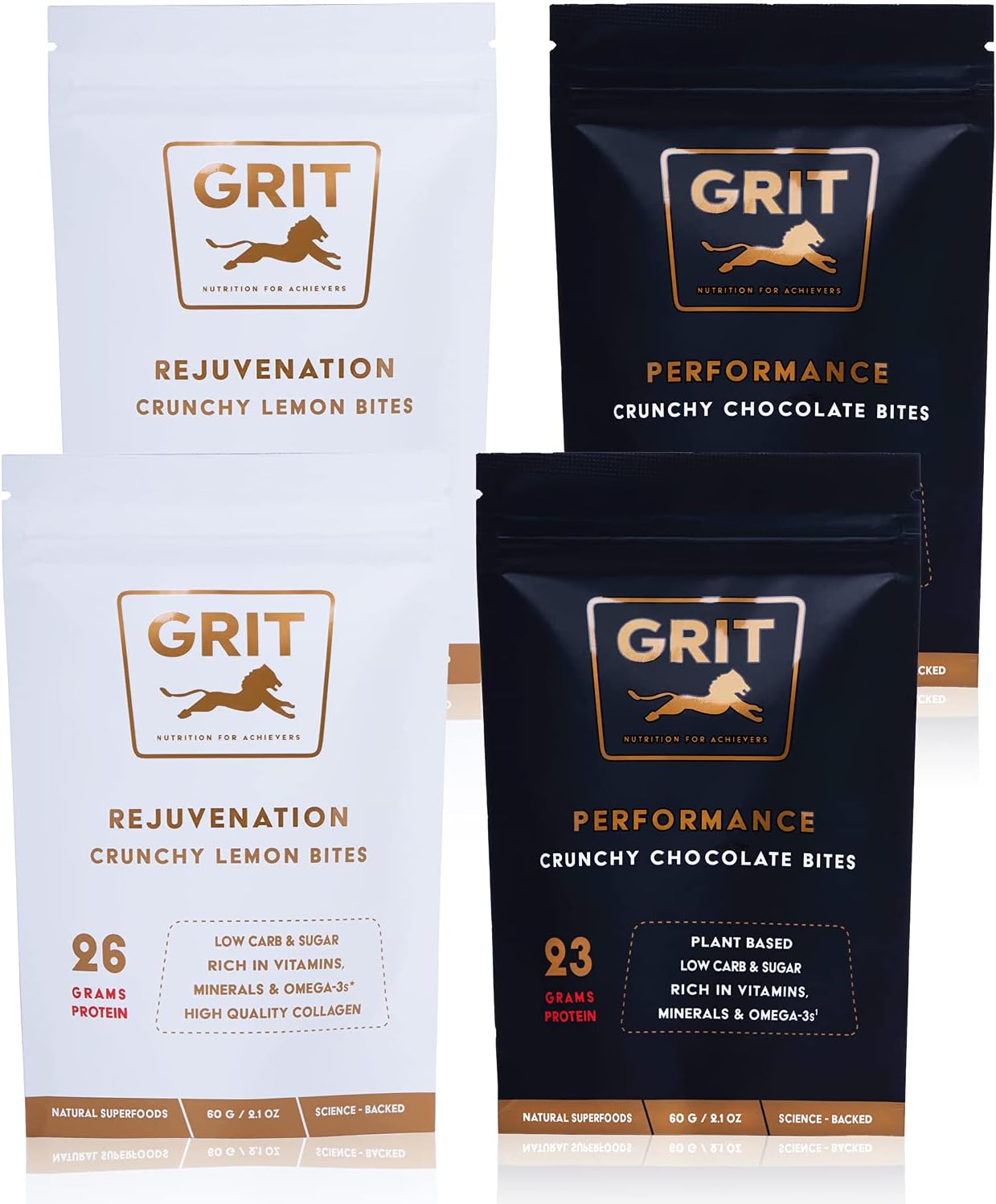 GRIT Superfoods Nutrition Bites Sampler Pack - High Protein Pre-Workout Supplements - Muscle-Building and Endurance Support - Gluten Free, Keto Friendly - 60g, 4 Pack