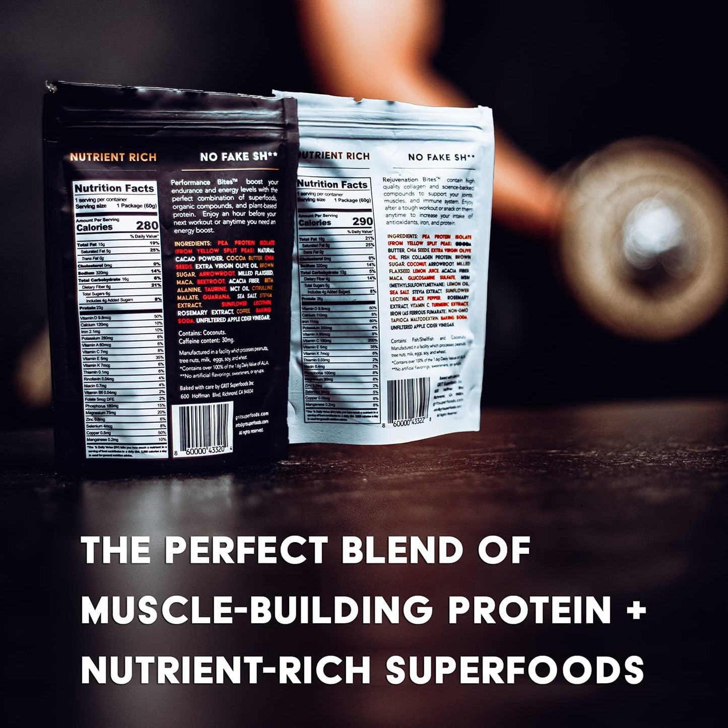 GRIT Superfoods Nutrition Bites Sampler Pack - High Protein Pre-Workout Supplements - Muscle-Building and Endurance Support - Gluten Free, Keto Friendly - 60g, 4 Pack