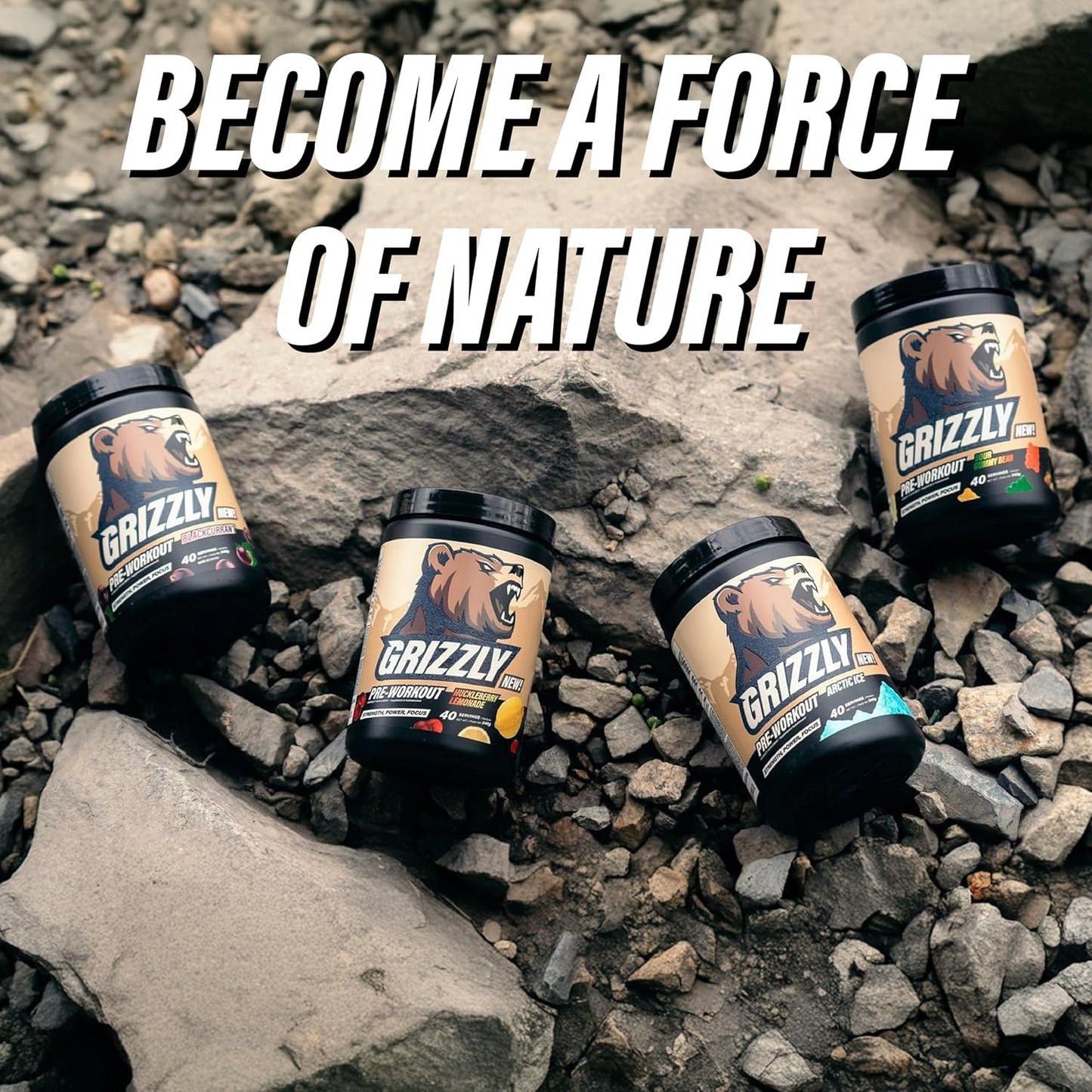 Grizzly Pre Workout Powder - Essential Aminos, L-Citrulline, Beta Alanine, Caffeine - Energy Drink Mix for Power & Focus - Arctic Ice - 40 Servings