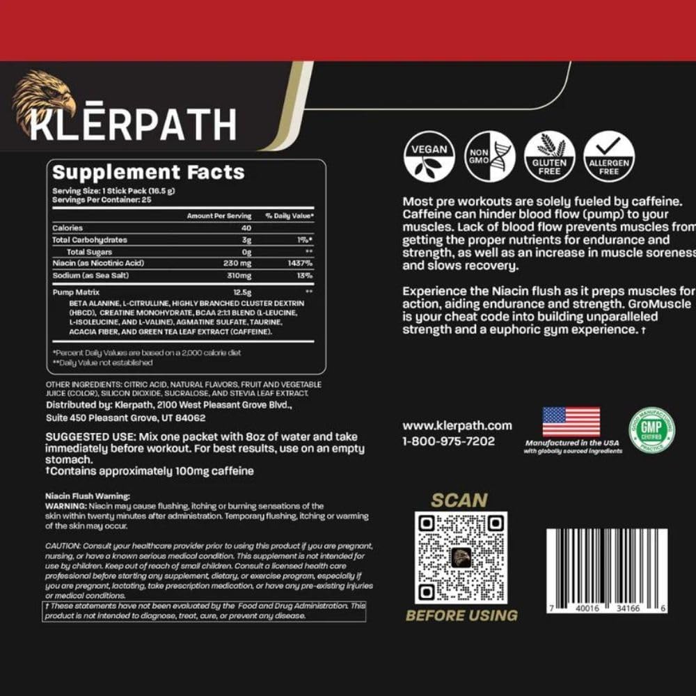 GRO Muscle Pre-Workout Supplement by Klerpath - Boost Your Performance and Endurance