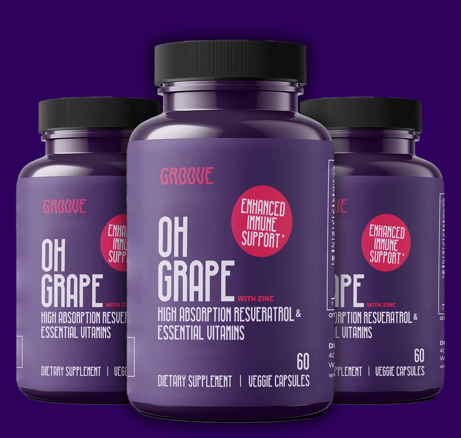 GROOVE Oh Grape Resveratrol Supplement 525mg (60 Capsules) | Supports Cognitive Function, Heart Health & Immune System | Enhanced with Zinc, Magnesium & Essential Nutrients