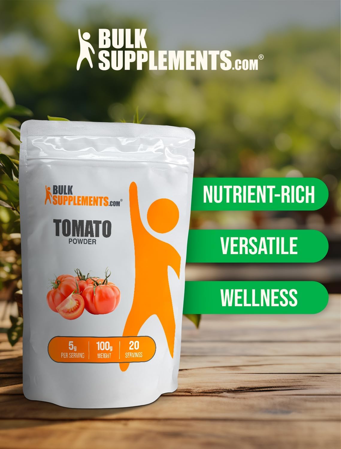 Ground Tomato Powder - Vegan & Gluten-Free Tomato Supplement, 100g (3.5 oz) - Bulk Size, 5g per Serving