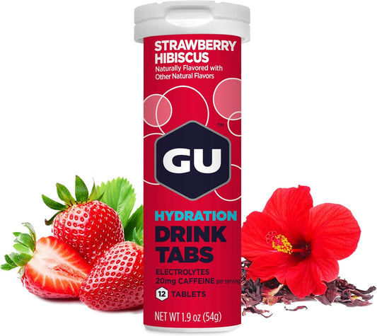 GU Energy Hydration Electrolyte Drink Tablets, Strawberry Hibiscus Flavor, 48 Servings for Running, Cycling, Triathlon