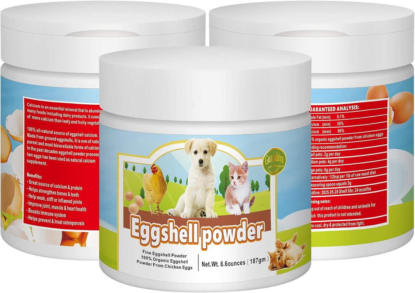 Guanshiya Eggshell Powder Calcium Supplement (6.6 oz) for Dogs & Cats - Promotes Strong Bones, Healthy Joints, & Teeth, Safe Bone Meal Alternative