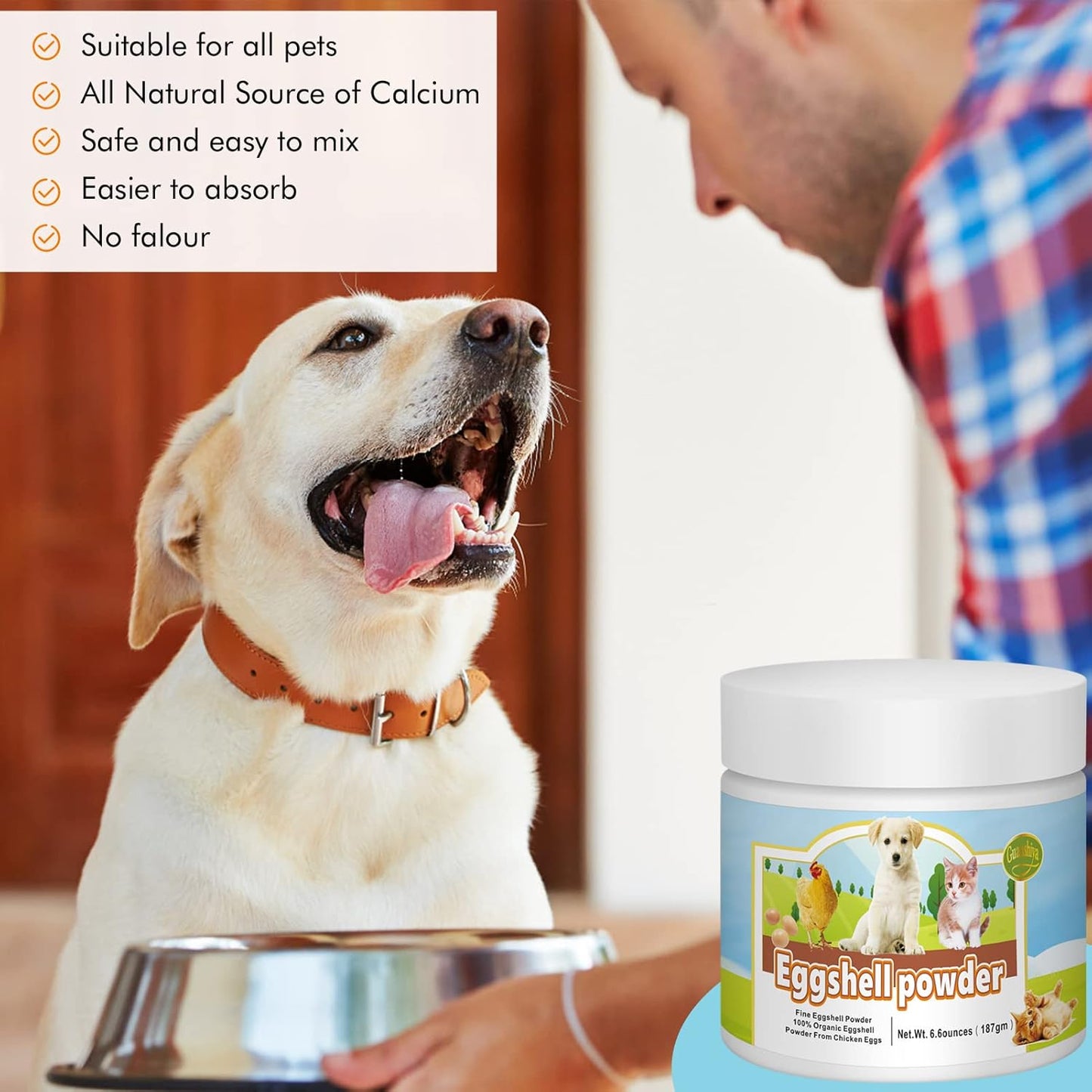 Guanshiya Eggshell Powder Calcium Supplement (6.6 oz) for Dogs & Cats - Promotes Strong Bones, Healthy Joints, & Teeth, Safe Bone Meal Alternative