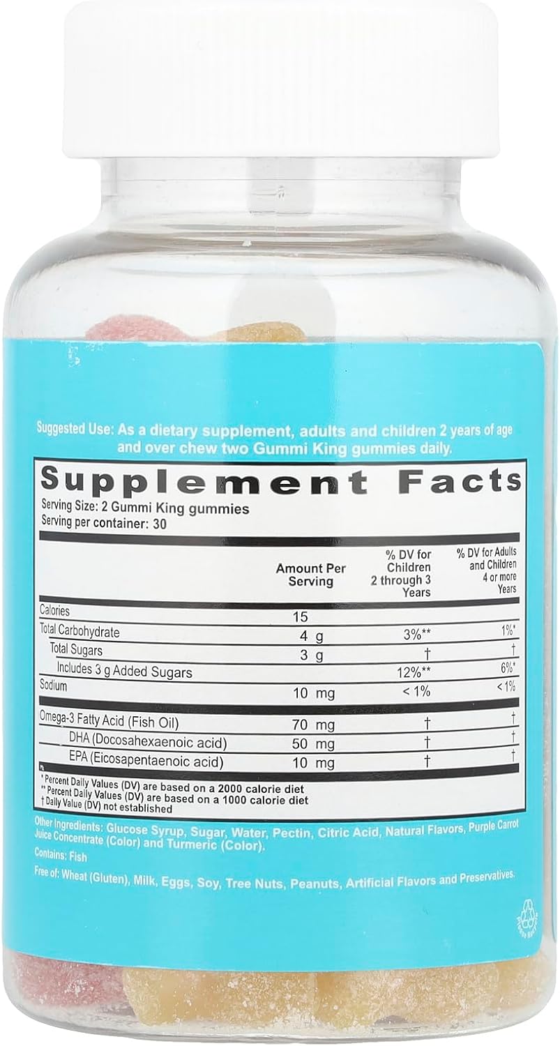 Gummi King DHA Omega-3 Supplement, Mixed Fruit Flavors, 60 Gummies