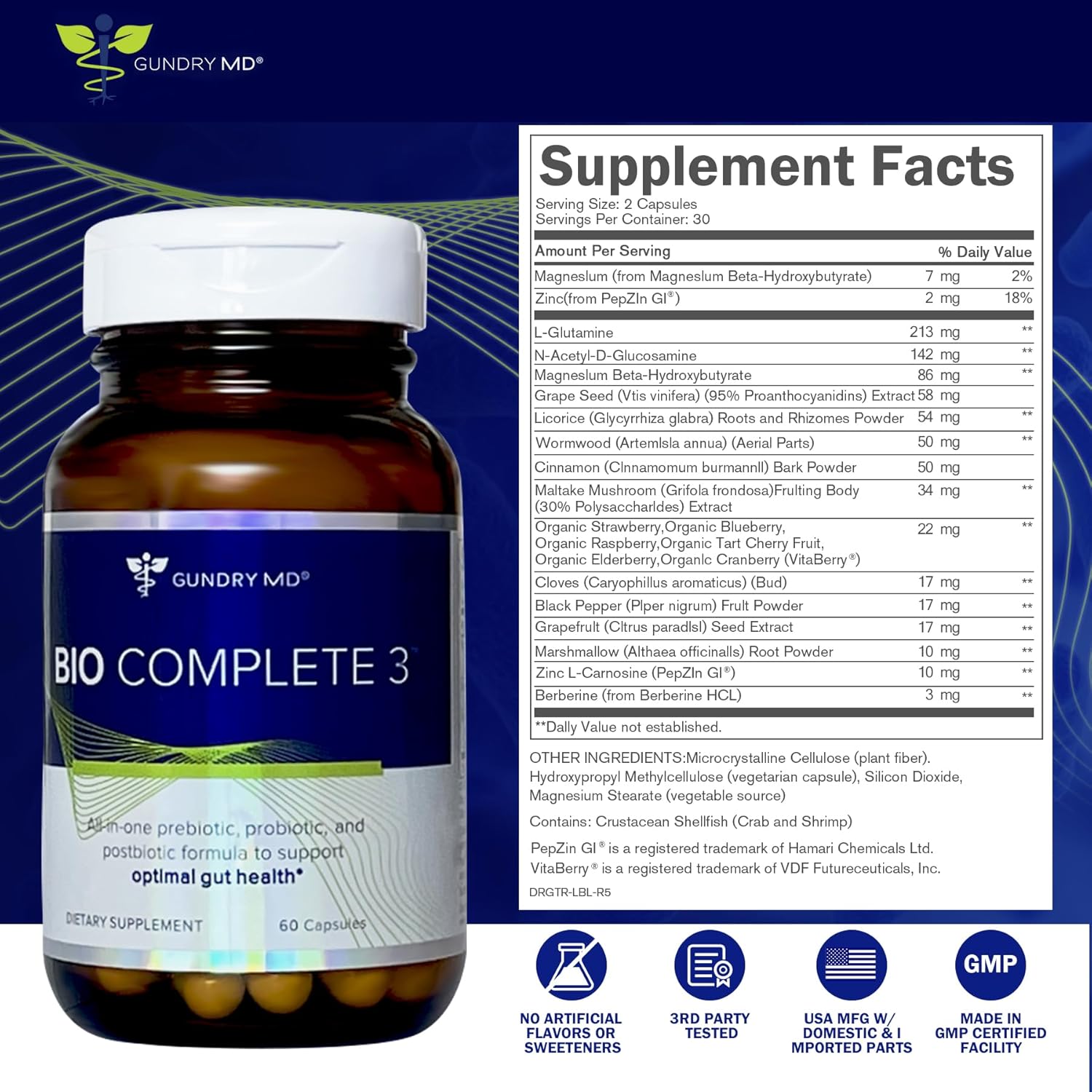 Gundry MD 3-in-1 Probiotic Supplement for Gut Health, Digestion, Bloating, Energy, Skin, and Focus - 30-Day Supply