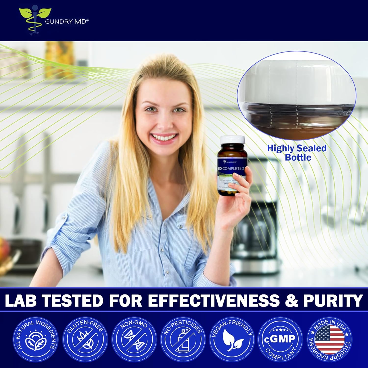 Gundry MD 3-in-1 Probiotic Supplement for Gut Health, Digestion, Bloating, Energy, Skin, and Focus - 30-Day Supply