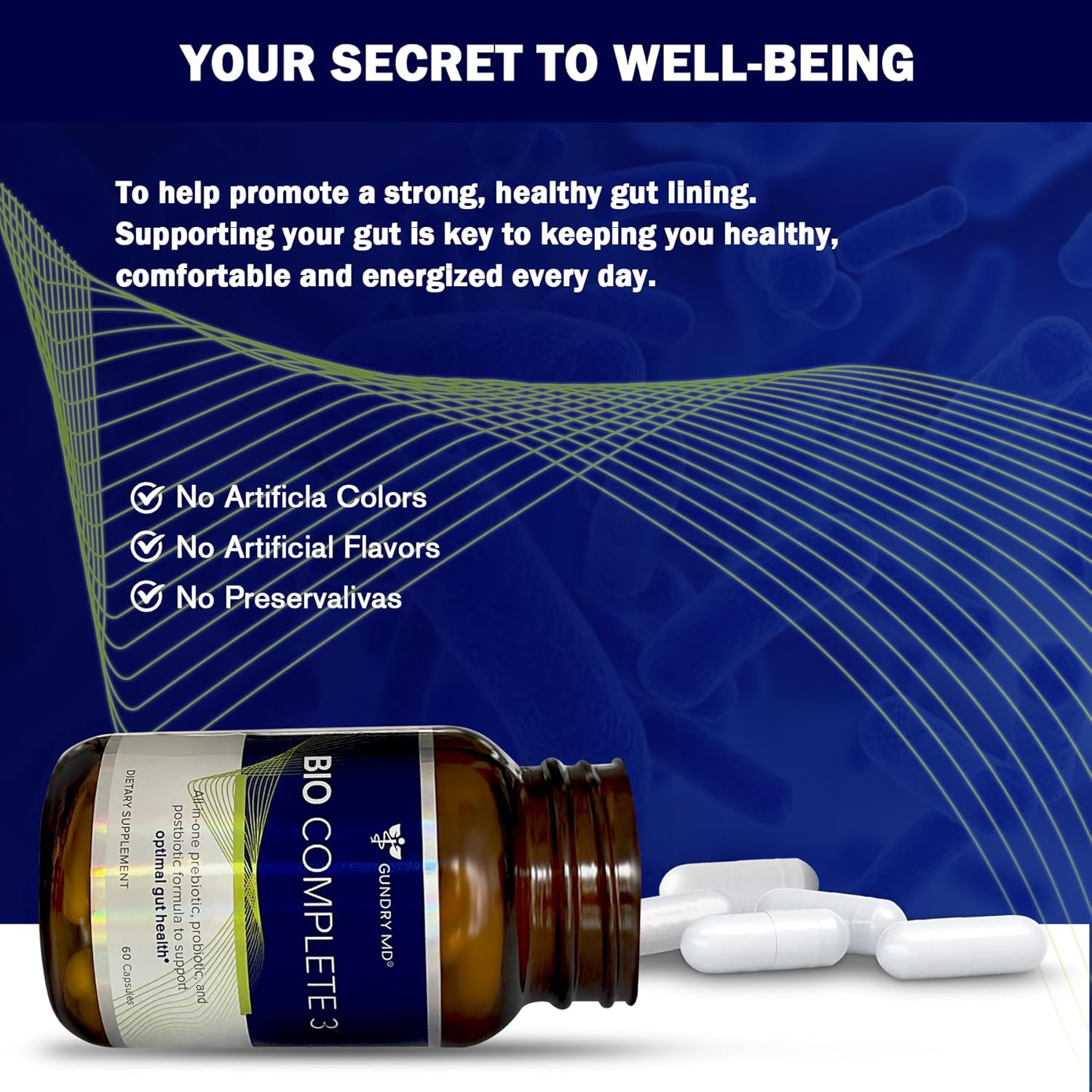 Gundry MD 3-in-1 Probiotic Supplement for Gut Health, Digestion, Bloating, Energy, Skin, and Focus - 30-Day Supply