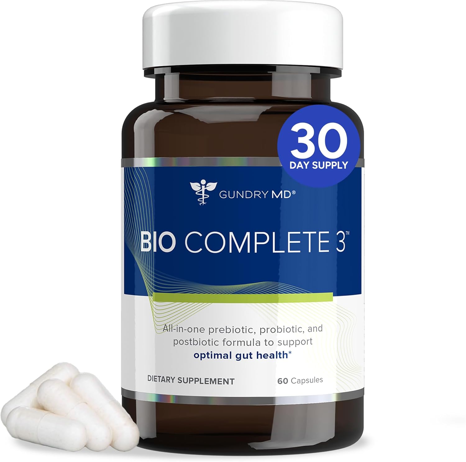Gundry MD Bio Complete 3: 3-in-1 Probiotic Supplement for Gut Health, Digestion, Bloating, Gas, Energy, Skin, and Focus - 30 Day Supply