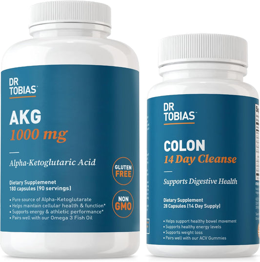 Gut Detox & Metabolism Support: Dr. Tobias AKG Supplement & 14 Day Colon Cleanse - Non-GMO Formula for Cellular Energy & Digestive Health