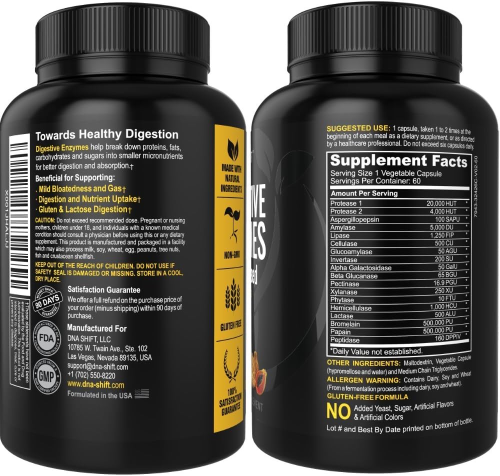 Gut Health Digestive Enzymes for Men and Women - Supports Digestive Health - Helps with Constipation, Bloating, and Gas - Suitable for All Diets - 60 CT