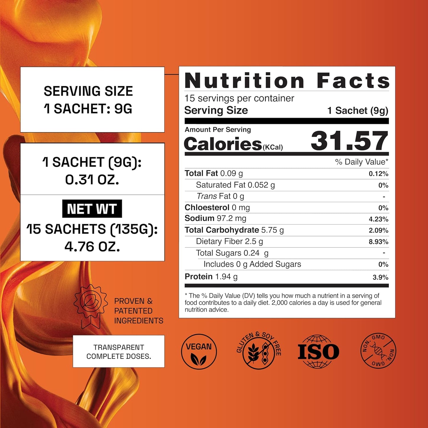 Gut Health Fiber Boost with Ace Blend Trim Tonic - 15 Servings, Psyllium-Free, Soluble and Insoluble, 15 Sachets