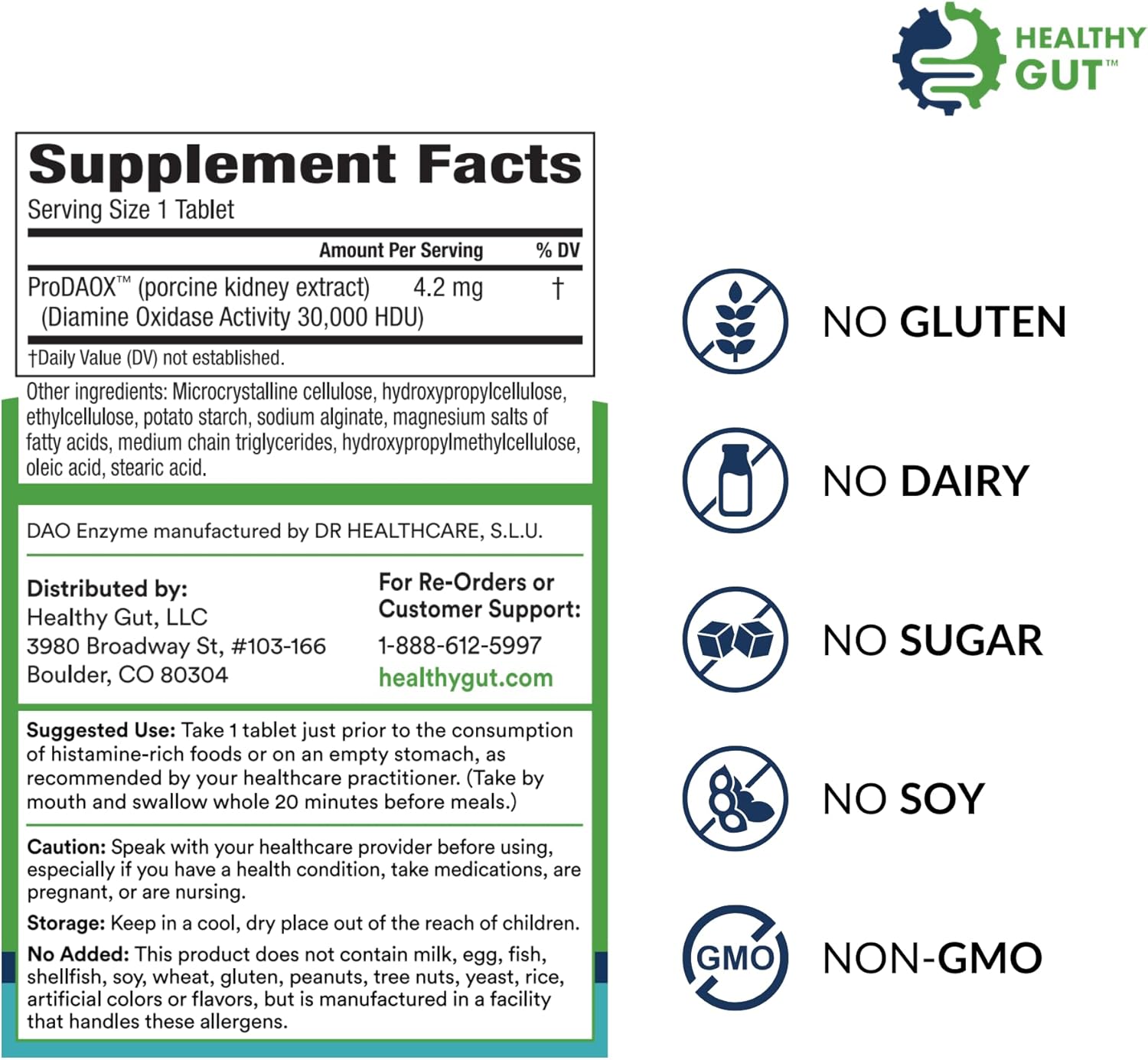 Gut Health Support Enzyme 30,000 HDU | Delayed-Release DAO Diamine Oxidase | HistaHarmony | 60 Servings