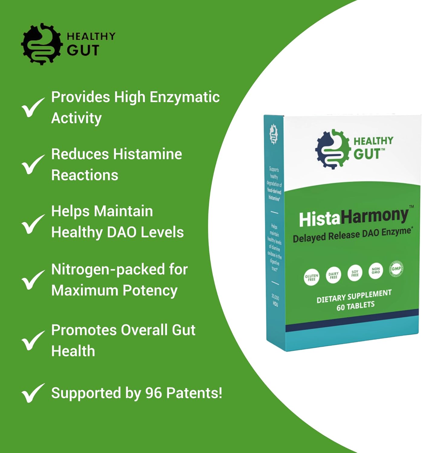Gut Health Support Enzyme 30,000 HDU | Delayed-Release DAO Diamine Oxidase | HistaHarmony | 60 Servings