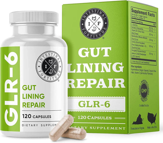Gut Lining Repair Supplement for Intestinal Health - Vegan Gut Repair with L-Glutamine, Slippery Elm, DGL Licorice Root, Marshmallow Root, Fenugreek - IBS, IBD, GERD - Intestinal Fortitude GLR-6