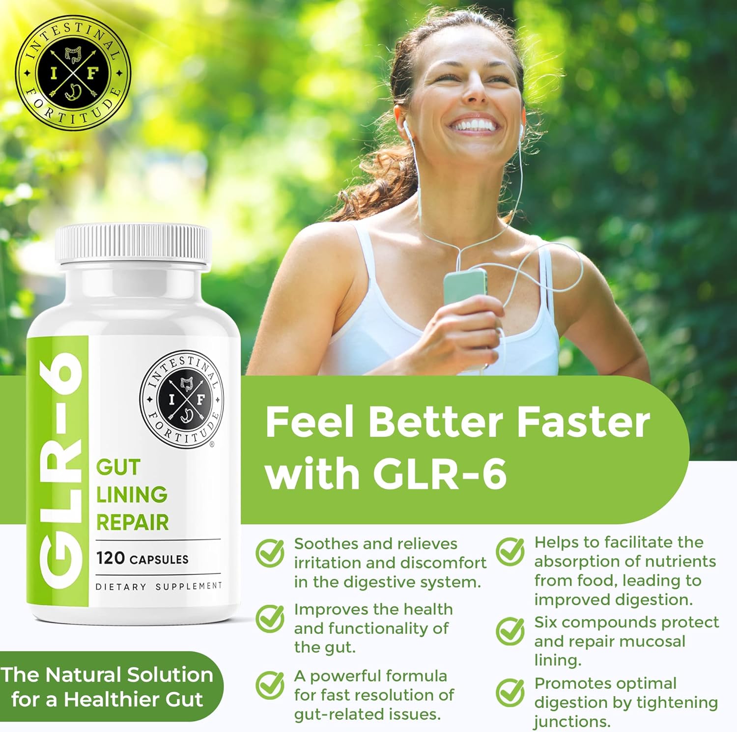 Gut Lining Repair Supplement for Intestinal Health - Vegan Gut Repair with L-Glutamine, Slippery Elm, DGL Licorice Root, Marshmallow Root, Fenugreek - IBS, IBD, GERD - Intestinal Fortitude GLR-6