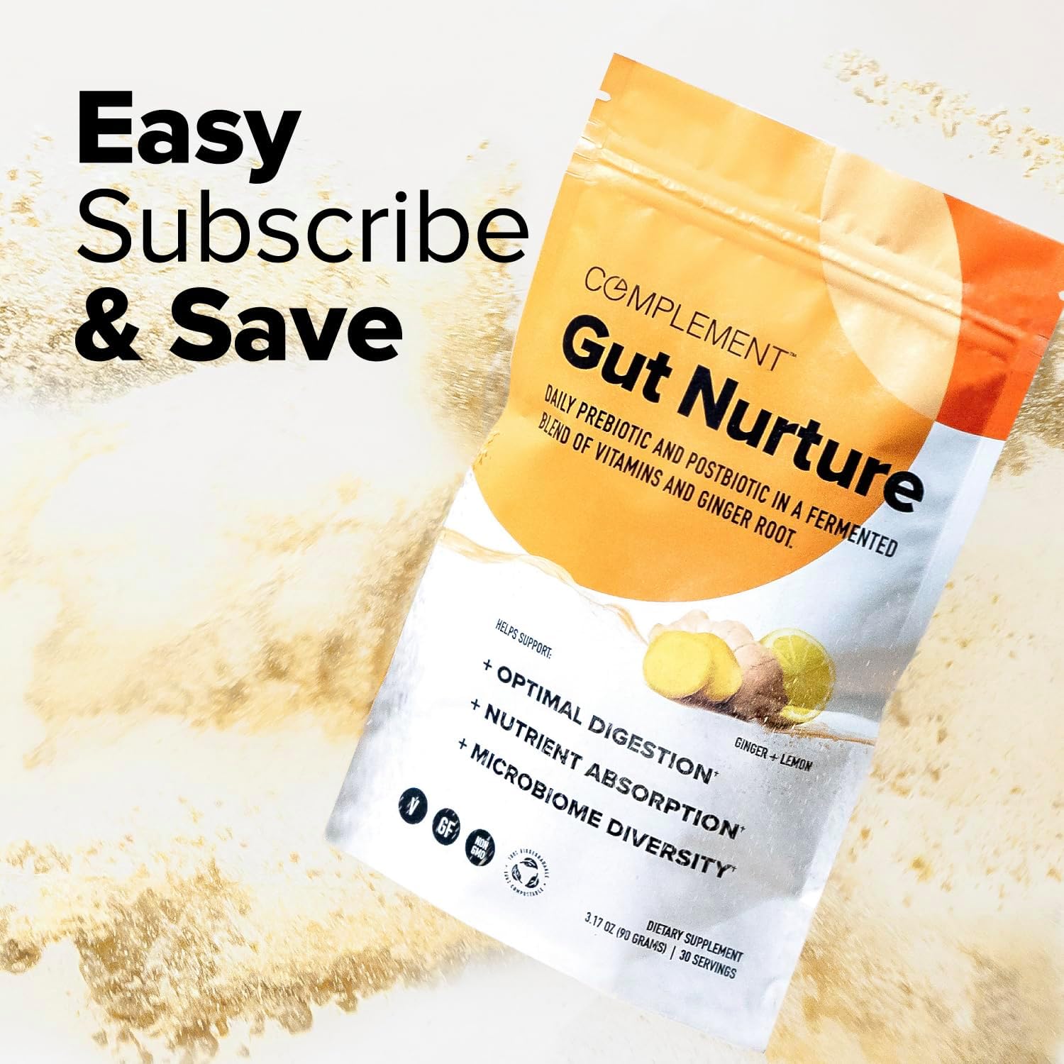 Gut Nourish Prebiotic + Postbiotic Superfood Powder with Ginger Root - 30 Servings for Digestive Health and Leaky Gut Repair