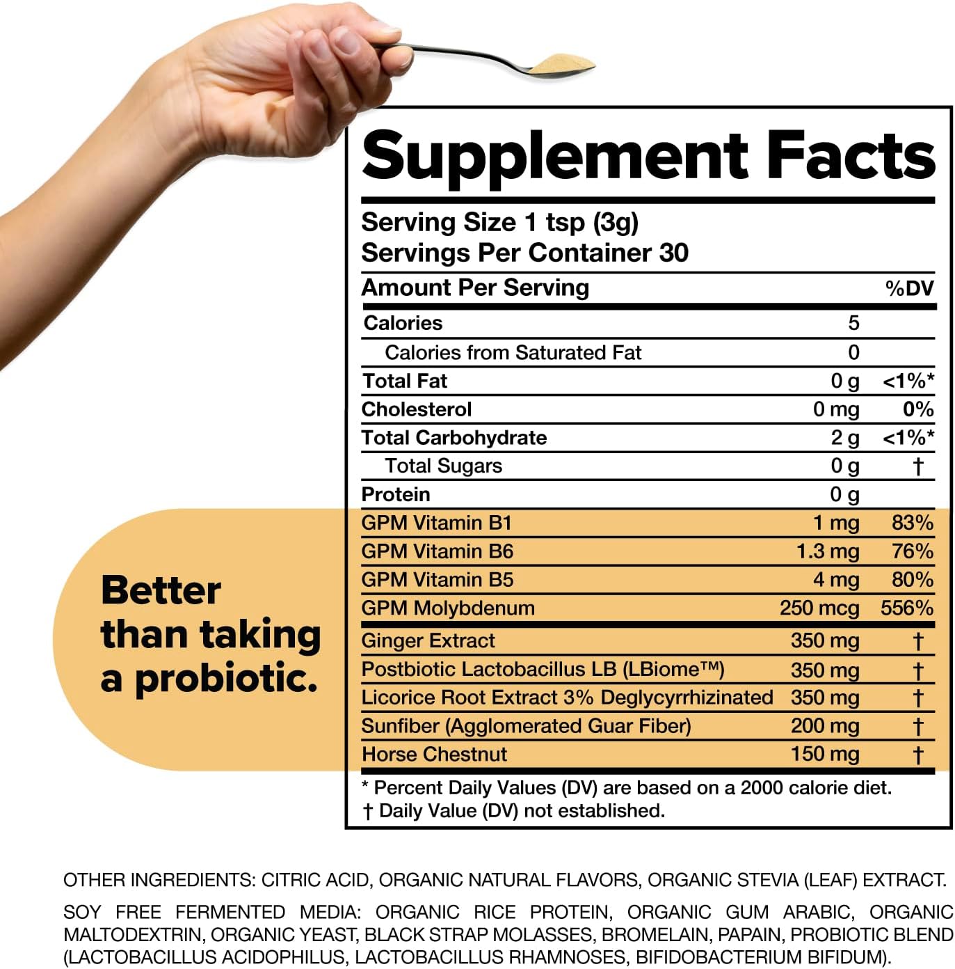 Gut Nourish Prebiotic + Postbiotic Superfood Powder with Ginger Root - 30 Servings for Digestive Health and Leaky Gut Repair