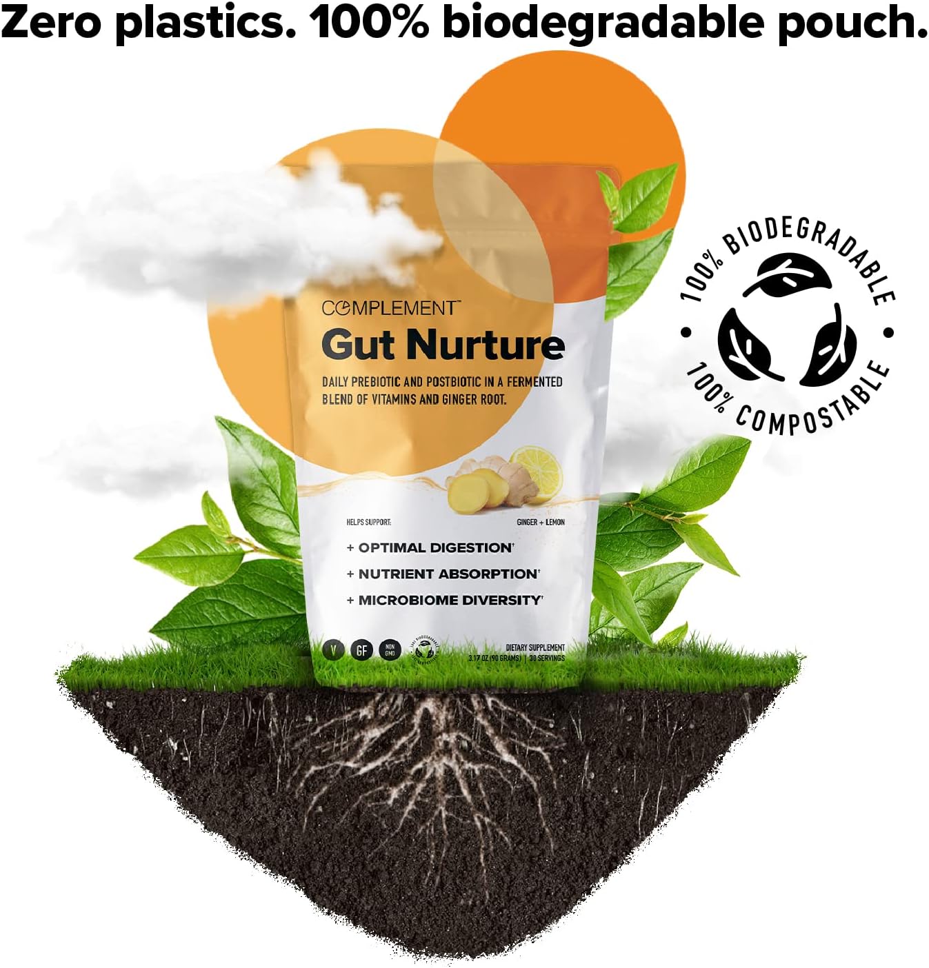 Gut Nourish Prebiotic + Postbiotic Superfood Powder with Ginger Root - 30 Servings for Digestive Health and Leaky Gut Repair
