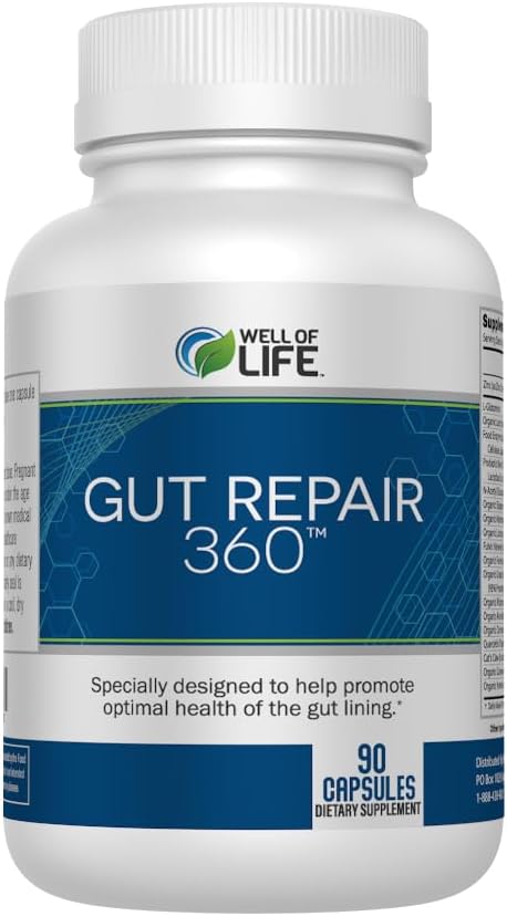 Gut Repair 360 Capsules: Lab-Formulated Natural Formula for Healthy Gut - Pure Organic Non-GMO Capsules, Dairy-Free & USA Made