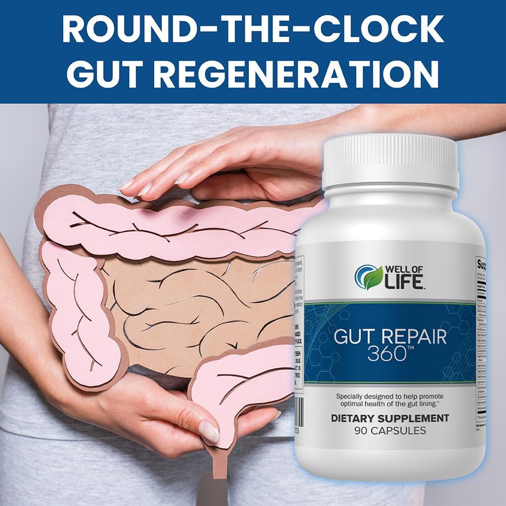 Gut Repair 360 Capsules: Lab-Formulated Natural Formula for Healthy Gut - Pure Organic Non-GMO Capsules, Dairy-Free & USA Made