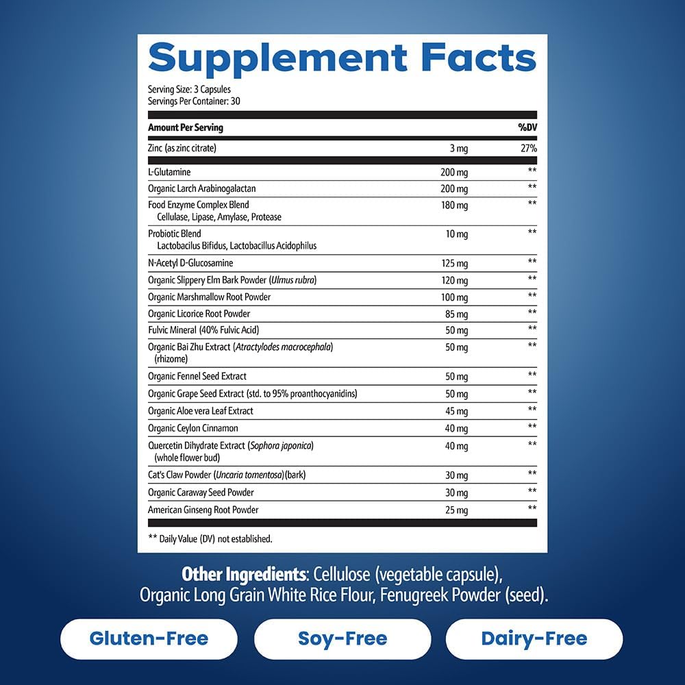 Gut Repair 360 Capsules: Lab-Formulated Natural Formula for Healthy Gut - Pure Organic Non-GMO Capsules, Dairy-Free & USA Made