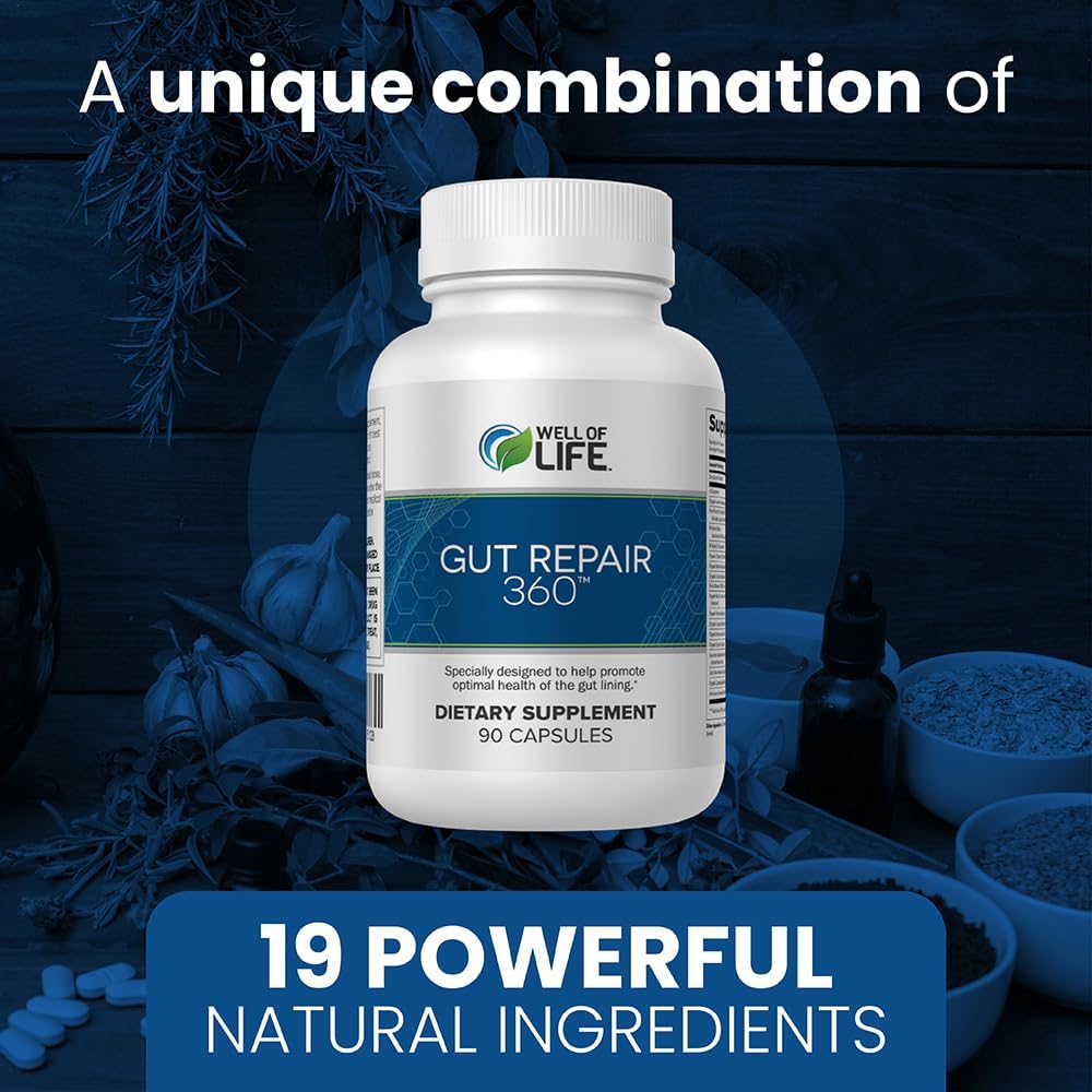 Gut Repair 360 Capsules: Lab-Formulated Natural Formula for Healthy Gut - Pure Organic Non-GMO Capsules, Dairy-Free & USA Made