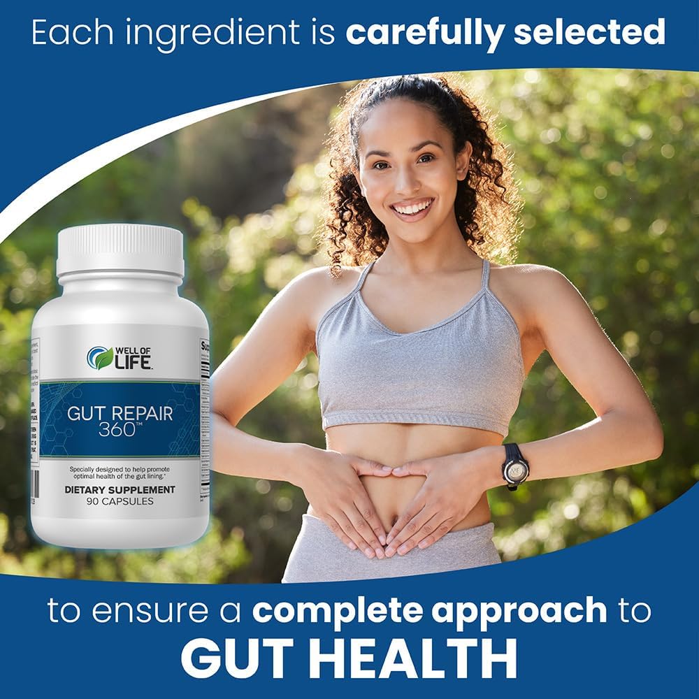 Gut Repair 360 Capsules: Lab-Formulated Natural Formula for Healthy Gut - Pure Organic Non-GMO Capsules, Dairy-Free & USA Made
