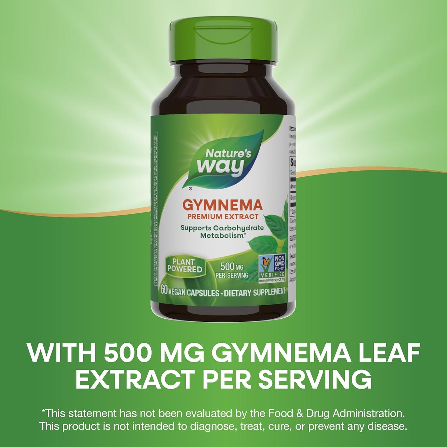 Gymnema Premium Extract for Carbohydrate Metabolism Support - 500mg, Non-GMO, 60 Vegan Capsules