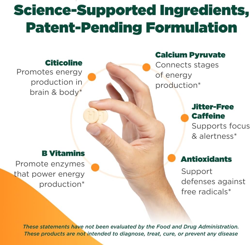 H-PROOF Chewable Energy Supplements - Sustained Energy & Focus with Jitter-Free Caffeine - Mixed Berry Flavor - 60 Count