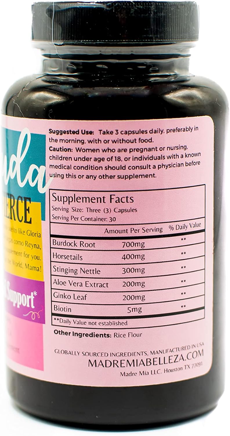Hair and Nail Support Supplement with Burdock Root, Horsetail, Stinging Nettle, Ginko Leaf, Biotin - 30 Day Supply - 90 Capsules - 650MG