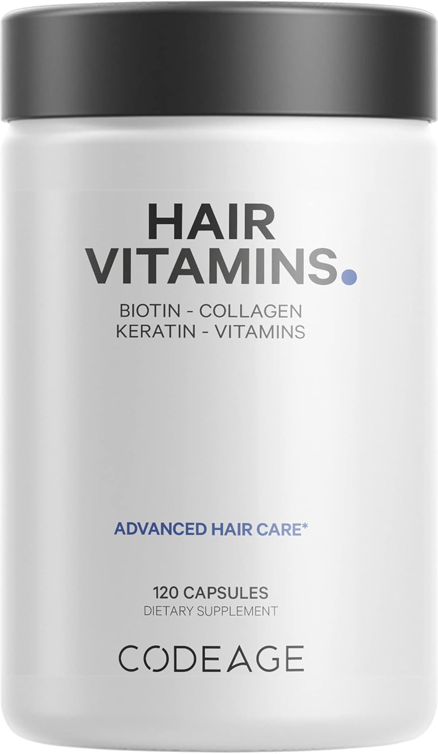 Hair Care Support Supplement with 10000 mcg Biotin, Keratin, Collagen, Vitamins A, B12, C, D3, E, Zinc, Turmeric, Probiotics, Enzymes, Inositol - 120 Capsules
